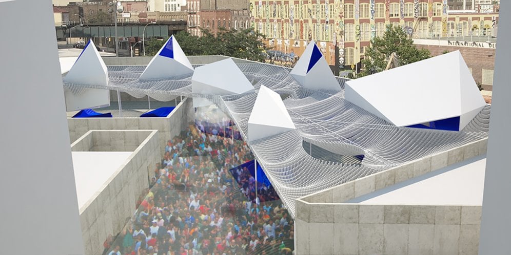 Rendering of MoMA PS1: Bottle Service, View of exterior courtyard