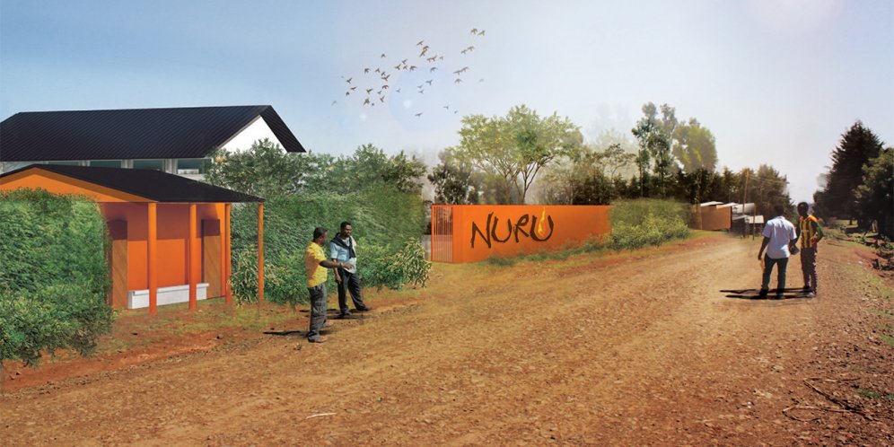 Rendering of Nuru Headquaters, View from the street and exterior facade