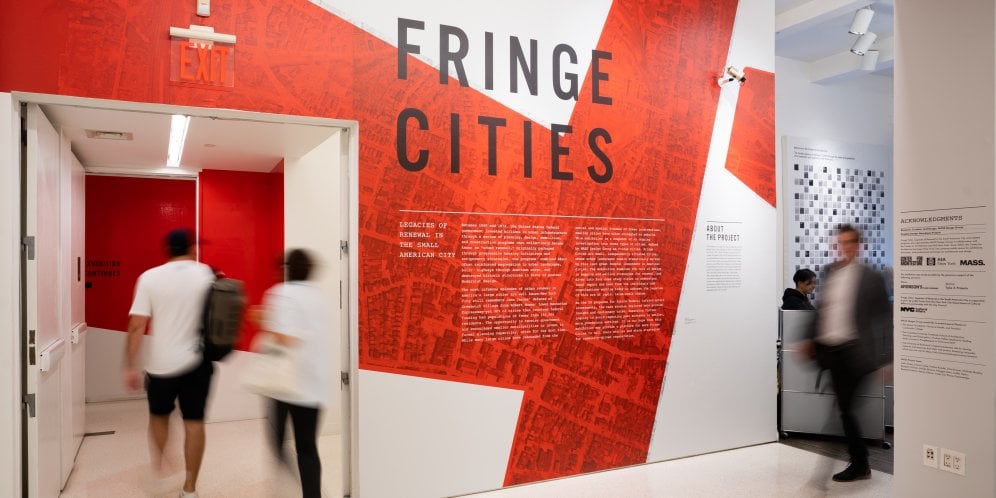 The entry to the Fringe Cities exhibition space at the Center for Architecture 