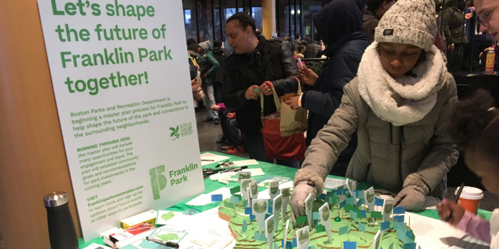 A community pop up event for the Franklin Park Action Plan