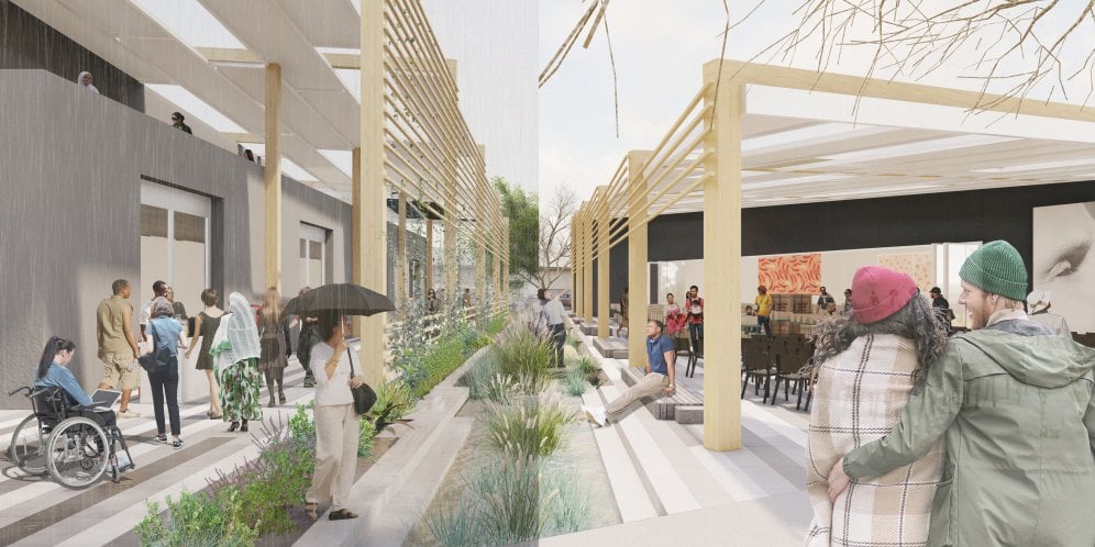 render of the Local Food Campus interior courtyard