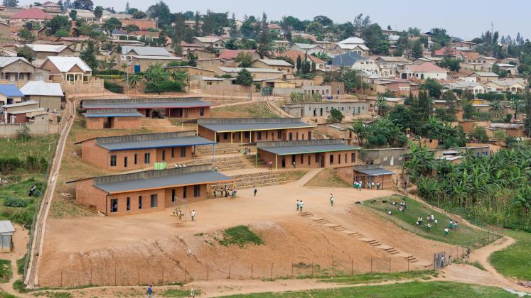 Photo of the Umubano Primary School, Photo by Iwan Baan, an aerial view of the school