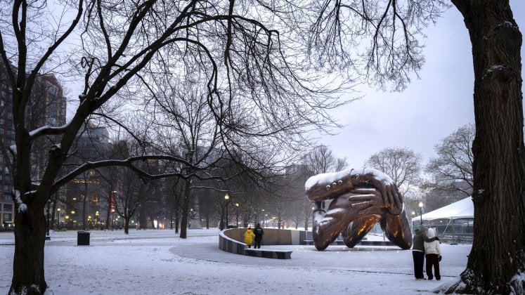 The Embrace memorial in the winter