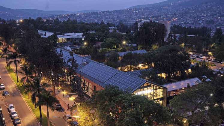 Aerial of the Norrsken Kigali House at night
