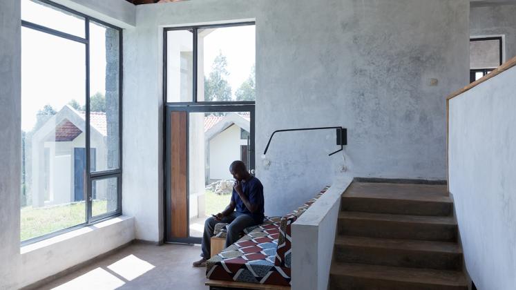 Photo of Butaro Doctors' Housing, Photo by Iwan Baan, Daytime View of the Interior Entrance