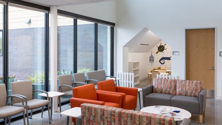 Interior of a waiting room and children's play area