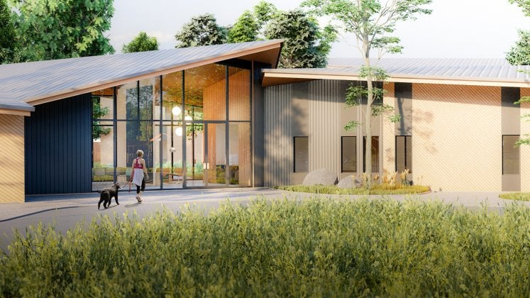 exterior rendering of the Haven shelter's entrance