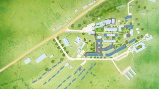 Rendering of Rwinkwavu 20 Year Masterplan, Masterplan from an aerial view